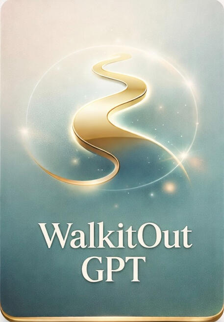 Walk with GPT 'Walk with GPT', a gentle AI companion logo, featuring winding path icon and bold black text on mint green background.