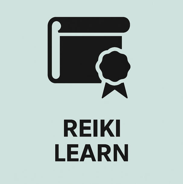 Learn Reiki button with a soft mint background and black text.